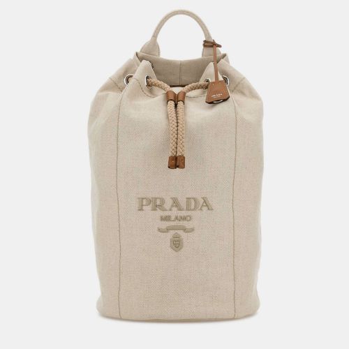 Linen Blend Drawstring Naturale Cotton Linen Backpack - Prada - Modalova