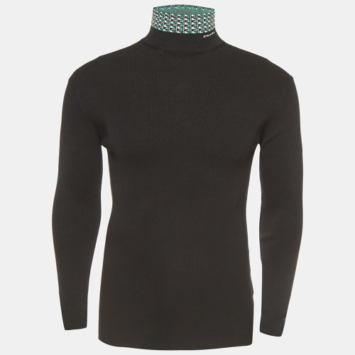 Prada Black Cotton Knit Jacquard Turtleneck Sweater L - Prada - Modalova