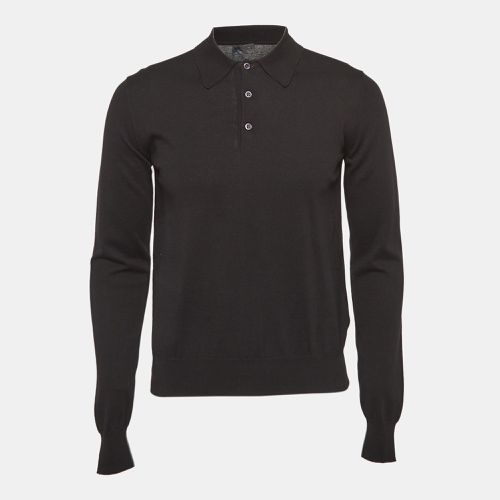 Prada Black Rib Knit Long Sleeve Polo T-Shirt M - Prada - Modalova