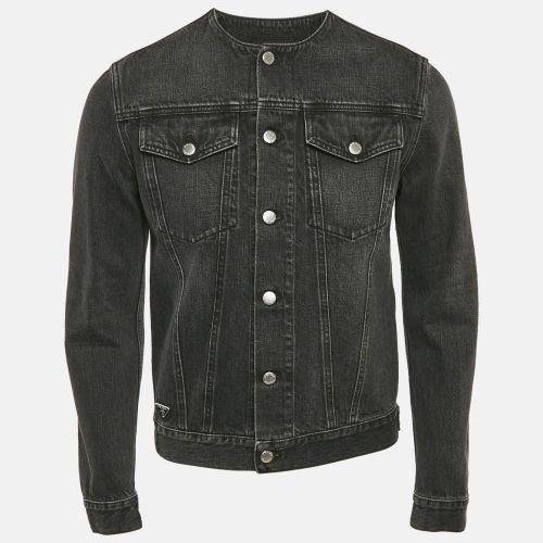 Prada Black Washed Denim Collarless Jacket XS - Prada - Modalova