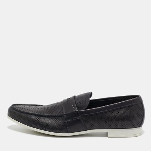 Prada Black Perforated Leather Slip On Loafers Size 43 - Prada - Modalova