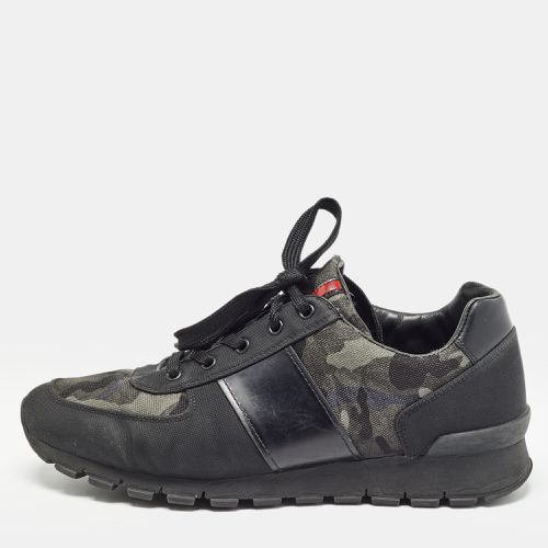 Prada Sport Black/Green Leather and Camouflage Print Nylon Low Top Sneakers Size 43.5 - Prada Sport - Modalova