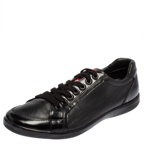 Prada Sport Black Leather And Patent Lace Up Sneakers Size 41 - Prada Sport - Modalova