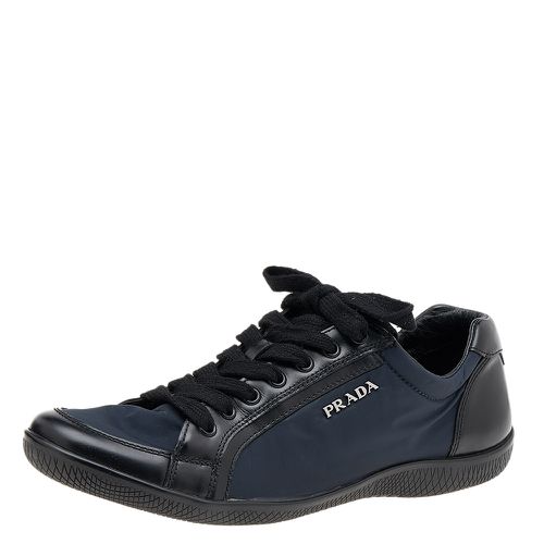 Prada Sport Navy Blue/Black Nylon And Leather Low Top Sneakers Size 37 - Prada Sport - Modalova