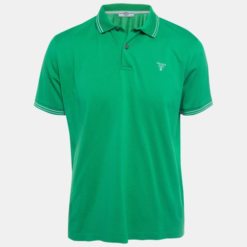 Prada Green Logo Embroidered Cotton Pique Polo T-Shirt L - Prada - Modalova