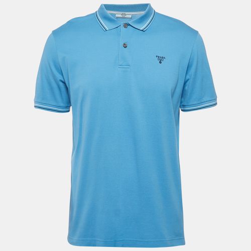 Prada Blue Logo Embroidered Cotton Pique Polo T-Shirt L - Prada - Modalova