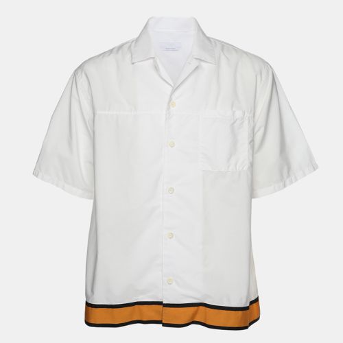 Prada White Cotton Contrast Striped Bottom Button Front Shirt M - Prada - Modalova