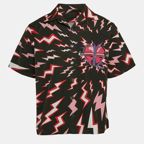 Prada Black Lightning Bolt Print Cotton Bowling Shirt M - Prada - Modalova