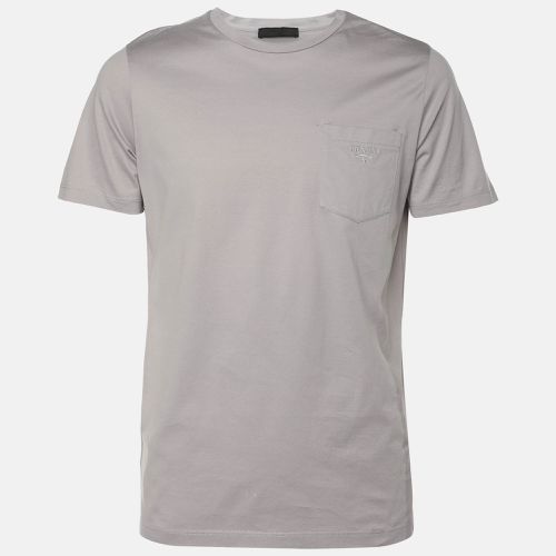 Prada Grey Cotton Logo Embroidered T-Shirt S - Prada - Modalova