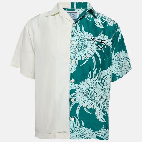 Prada White/Green Floral Print Silk Double Match Bowling Shirt S - Prada - Modalova