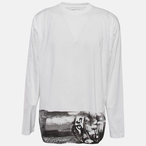 Prada White Graphic Print Cotton Knit Long Sleeve T-Shirt M - Prada - Modalova