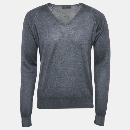 Prada Grey Wool Blend Knit V-Neck Sweater L - Prada - Modalova