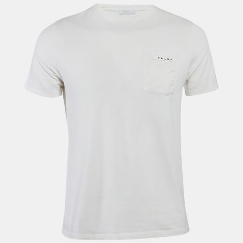 Prada White Cotton Knit Pocket Detail Crew Neck T-Shirt S - Prada - Modalova