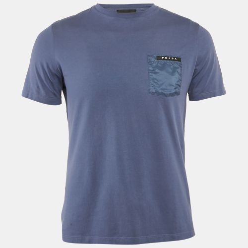 Prada Blue Knit Pocket Detail Crew Neck T-Shirt S - Prada - Modalova