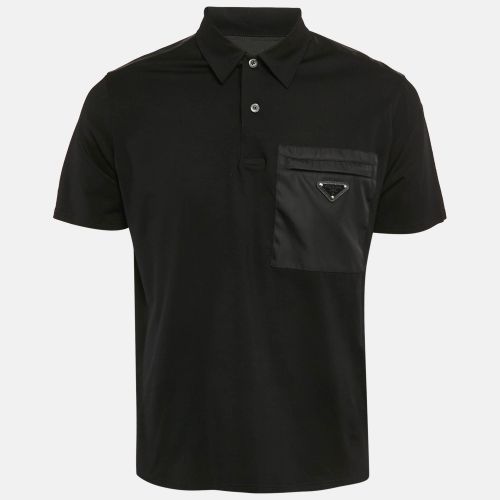 Prada Black Jersey and Re-Nylon Patch Pocket Detail Polo T-Shirt L - Prada - Modalova