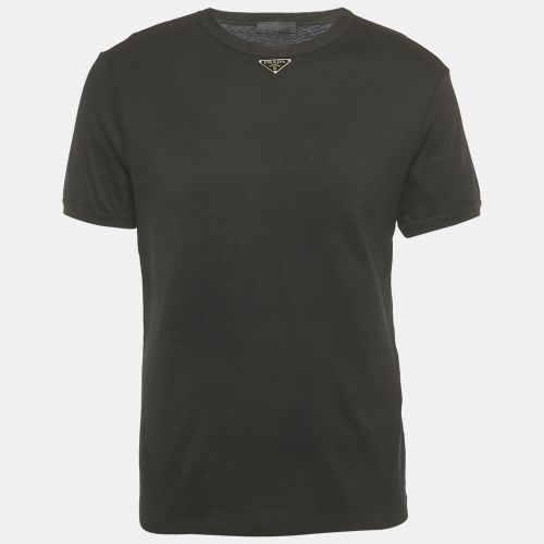 Prada Black Triangle Logo Jersey Skinny Fit T-Shirt L - Prada - Modalova