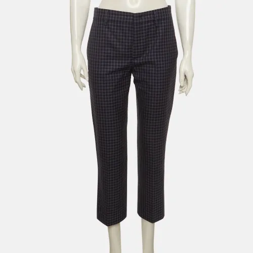 Black Plaid Pattern Wool Blend Trousers S - Prada - Modalova