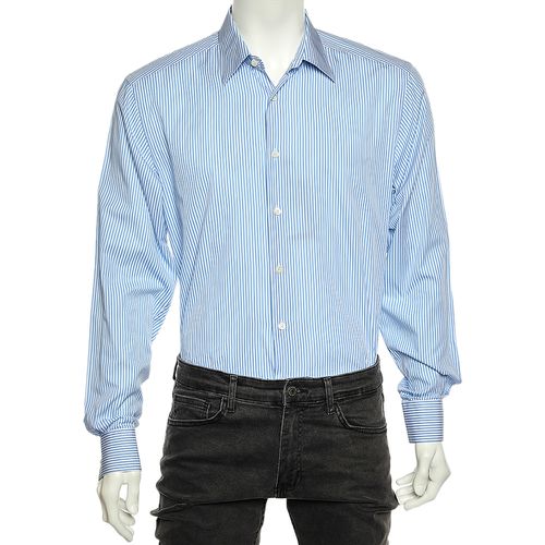 Prada Blue Striped Cotton Button Front Shirt XL - Prada - Modalova