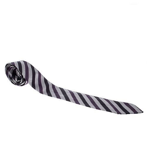 Holliday & Brown For Prada Purple Diagonal Striped Patterned Silk Jacquard Tie - Prada - Modalova