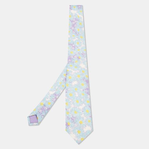 Prada Blue Floral Printed Silk Tie - Prada - Modalova