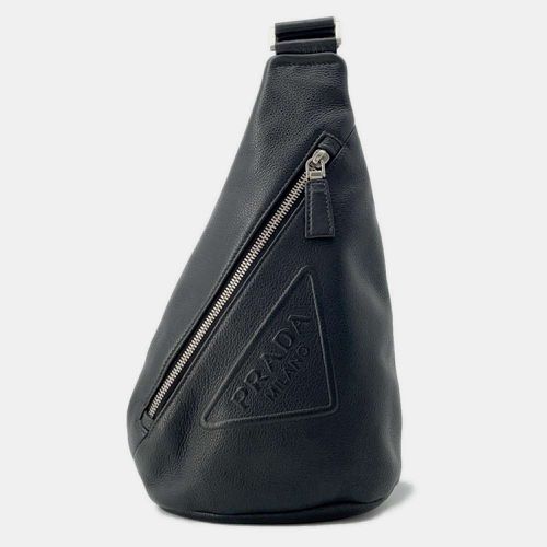 Prada Black Vittero Dino Leather Triangle Logo Cloth Crossbody Bag - Prada - Modalova