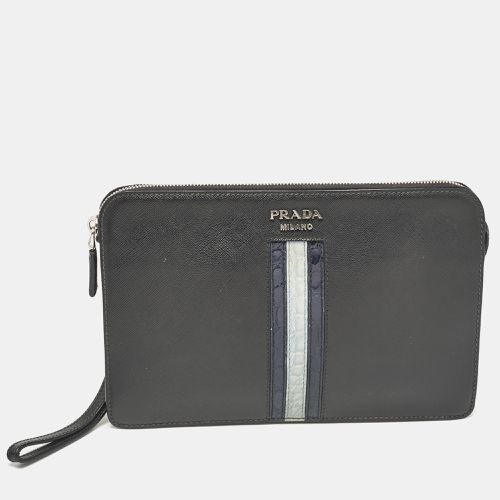 Prada Black Saffiano Leather and Alligator Zip Pouch - Prada - Modalova