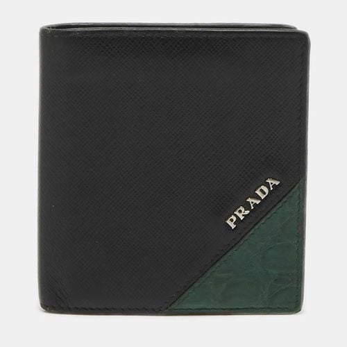 Prada Black/Green Leather and Croc Logo Bifold Wallet - Prada - Modalova