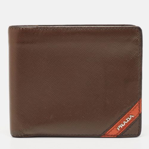 Prada Dark Brown/Orange Saffiano Metal Leather Bi Fold Wallet - Prada - Modalova