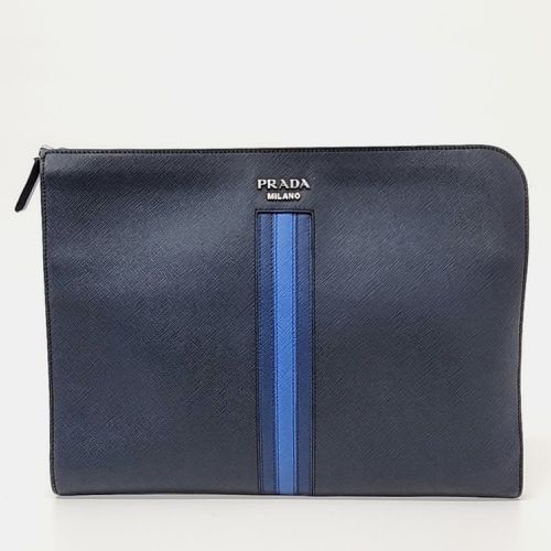 Prada Blue Leather Saffiano Treble Clutch - Prada - Modalova