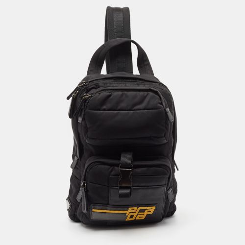 Prada Black Leather and Nylon Racing Logo Sling Backpack - Prada - Modalova