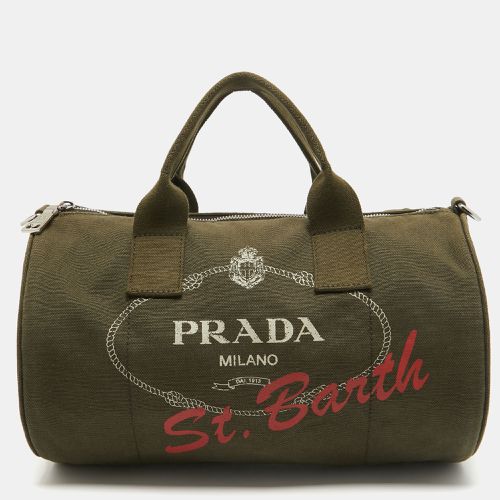 Prada Green Logo Jacquard Canvas Boston Bag - Prada - Modalova