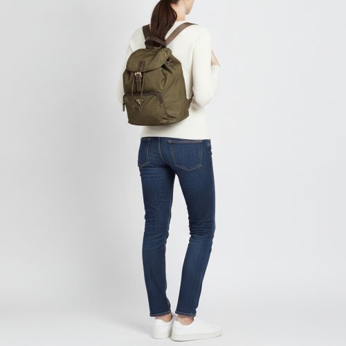 Olive Vela Nylon and Leather Backpack - Prada - Modalova