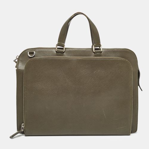 Olive Saffiano Lux Leather Front Pocket Briefcase Bag - Prada - Modalova