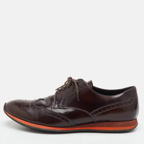 Size 42 Dark Brogue Leather Lace Up Wingtip Derby - Prada - Modalova