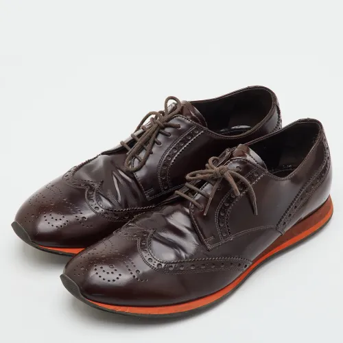 Size 42 Dark Brogue Leather Lace Up Wingtip Derby - Prada - Modalova