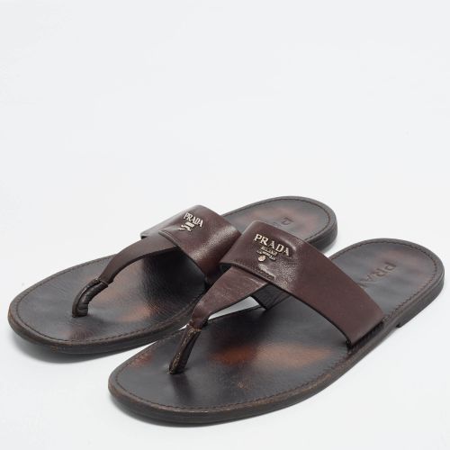 Size 41 Dark Leather Flat Sandals - Prada - Modalova