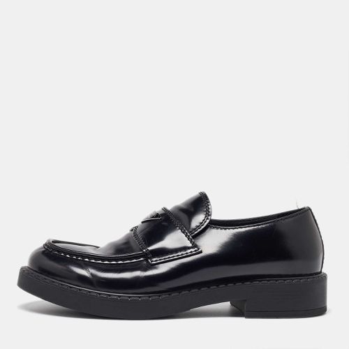 Prada Black Brushed Leather Slip On Loafers Size 44 - Prada - Modalova