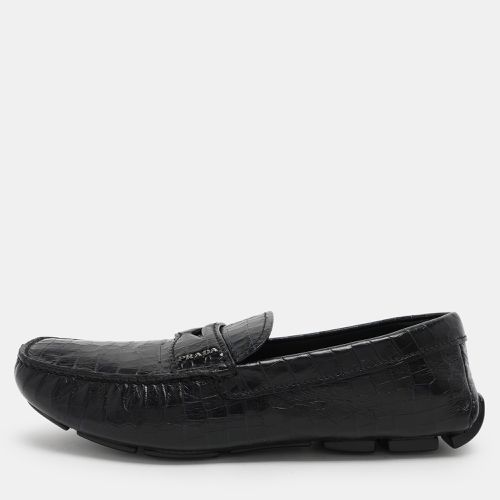 Prada Navy Blue Croc Embossed Leather Penny Loafers Size 41.5 - Prada - Modalova