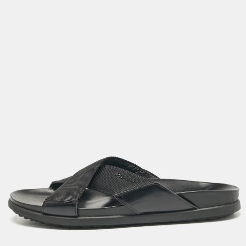 Prada Black Canvas and Leather Crisscross Flat Slides Size 40 - Prada - Modalova