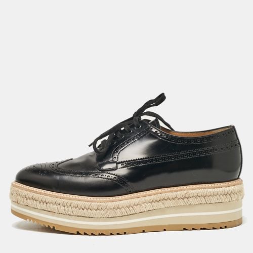 Prada Black Brogue Leather Wingtip Espadrille Platform Derby Sneakers Size 42 - Prada - Modalova