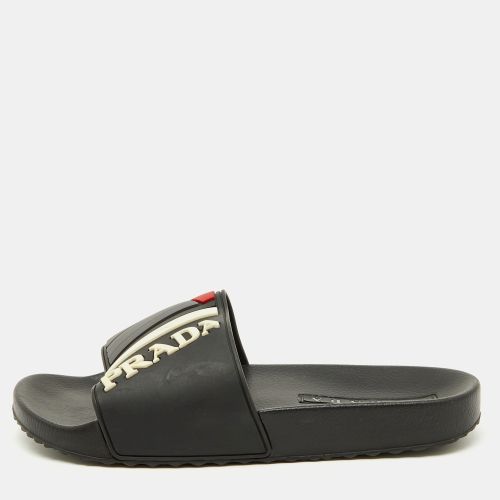 Prada Black Rubber Logo Flat Pool Slide Sandals Size 40 - Prada - Modalova
