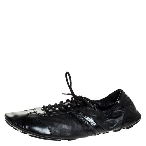 Prada Black Leather and Patent Leather Lace Up Sneakers Size 41 - Prada - Modalova