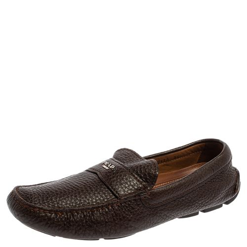 Prada Brown Leather Slip On Loafers Size 41.5 - Prada - Modalova