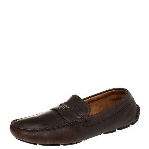 Prada Brown Leather Slip On Loafers Size 41.5 - Prada - Modalova