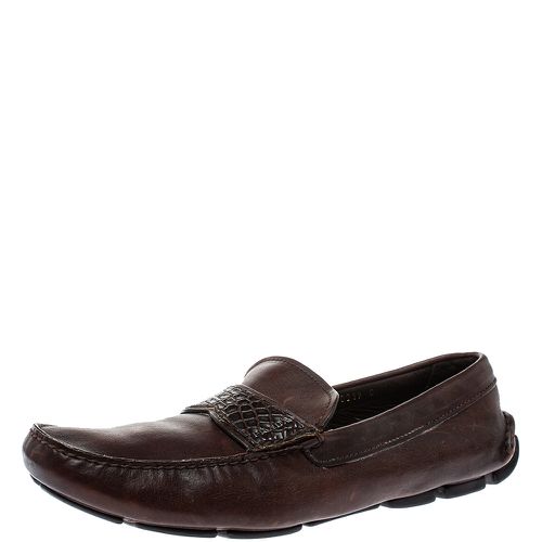 Prada Brown Croc And Leather Slip On Loafers Size 44.5 - Prada - Modalova