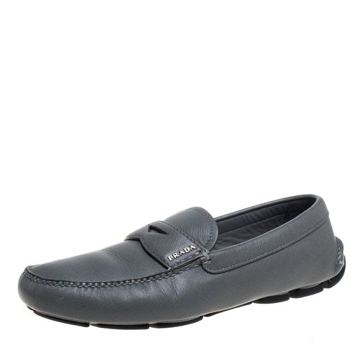 Prada Grey Leather Slip On Loafers Size 41 - Prada - Modalova