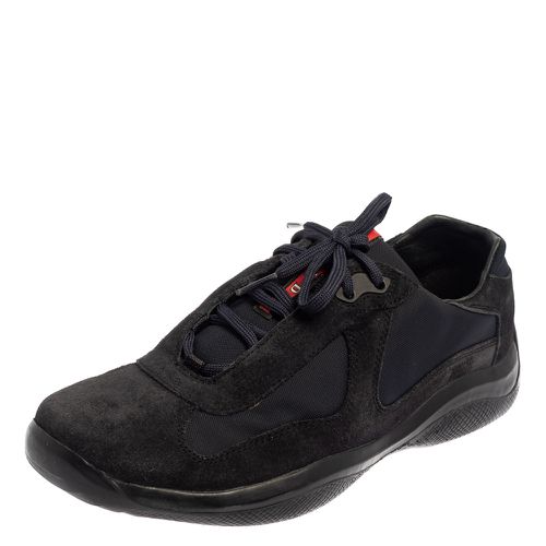 Black Suede And Fabric Low Top Sneakers Size 41.5 - Prada - Modalova