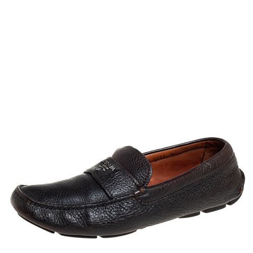 Prada Dark Brown Leather Slip On Loafers Size 41 - Prada - Modalova