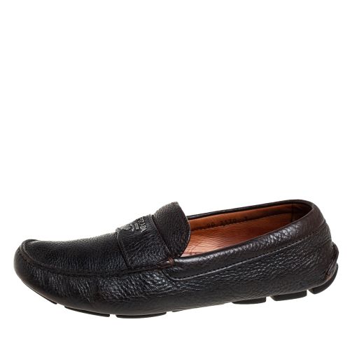 Dark Leather Slip On Loafers Size 41 - Prada - Modalova