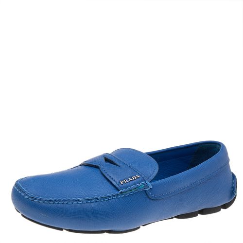 Prada Blue Leather Slip On Loafers Size 41 - Prada - Modalova